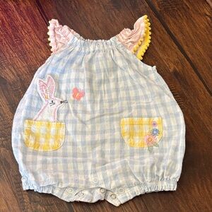 Mud Pie Blue and Yellow Gingham Romper